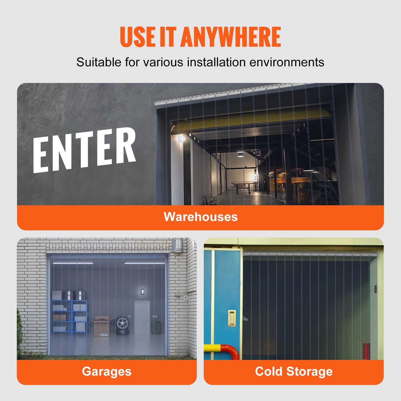 VEVOR PVC strokengordijn 244x244cm lamellenlamellengordijn transparant zacht PVC + DOTP per meter 2mm dik strokengordijn stalgordijn inclusief bevestigingsmateriaal Ideaal voor deuren tot ca. 244cm