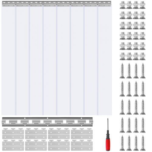 VEVOR PVC strokengordijn 122 x 213,4 cm lamellen lamellengordijn transparant zacht PVC + DOTP per meter 2 mm dik strokengordijn stalgordijn inclusief bevestigingsmateriaal Ideaal voor deuren tot ca. 122 cm
