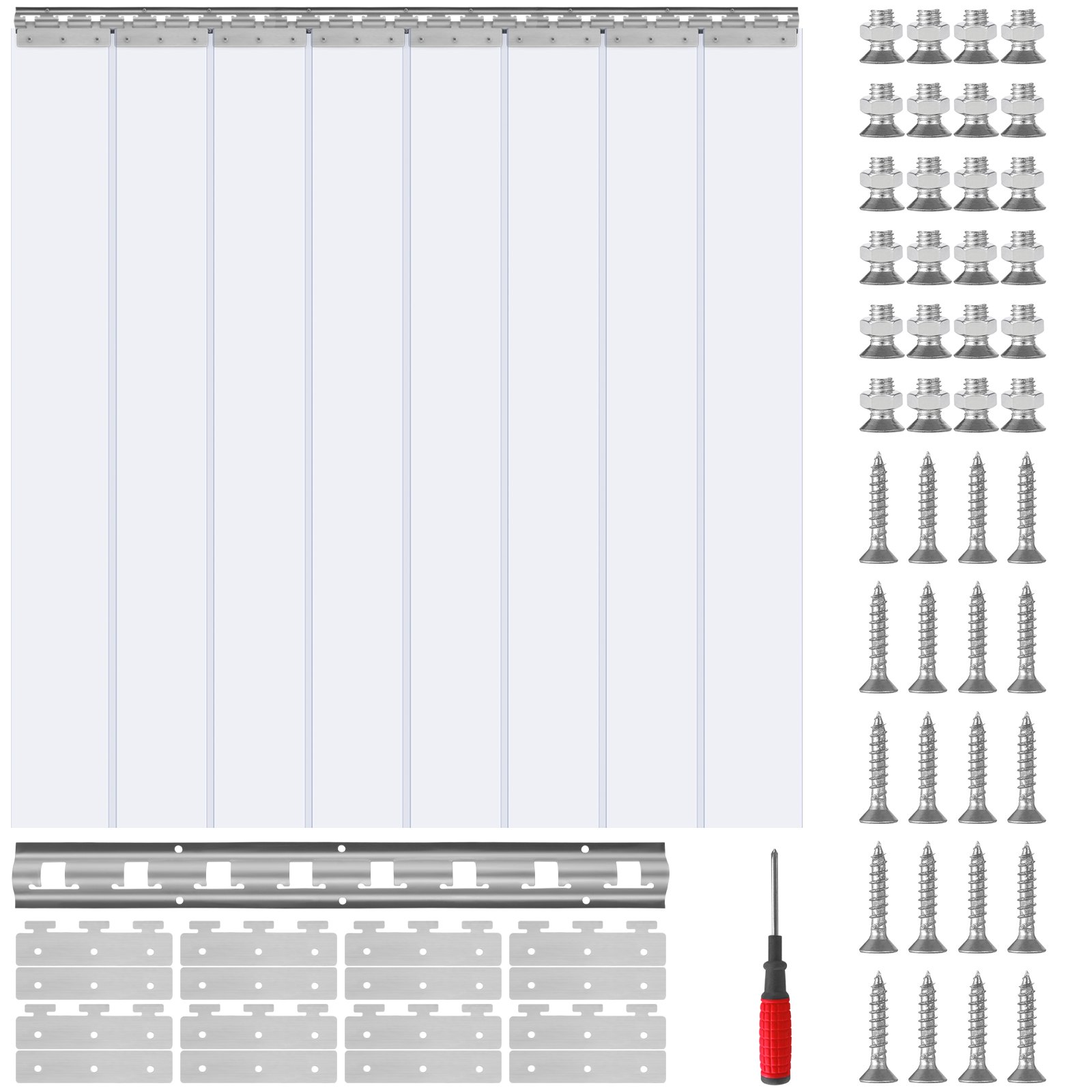 VEVOR PVC strokengordijn 122 x 213,4 cm lamellen lamellengordijn transparant zacht PVC + DOTP per meter 2 mm dik strokengordijn stalgordijn inclusief bevestigingsmateriaal Ideaal voor deuren tot ca. 122 cm