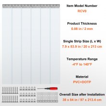 VEVOR 97x213,4cm strokengordijnlamellen PVC transparant, 6 stuks