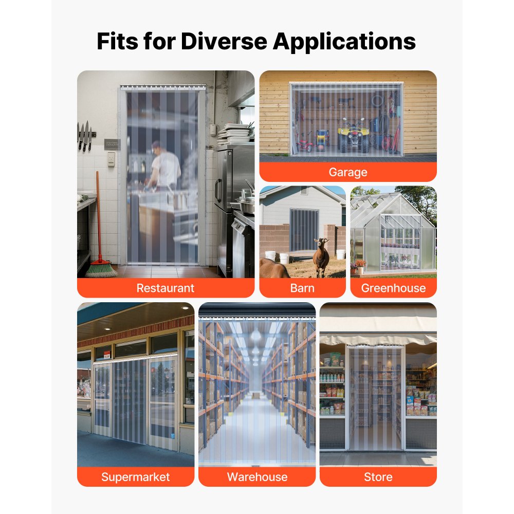 VEVOR Clear PVC Strip Curtain, 2.1 m Height x 0.9 m Width x 2 mm Thickness, 6 PCS Walk in Freezer Cooler Curtain Strips, Smooth Waterproof Plastic Door Strips for Warehouse, Freezer, Garage Doors