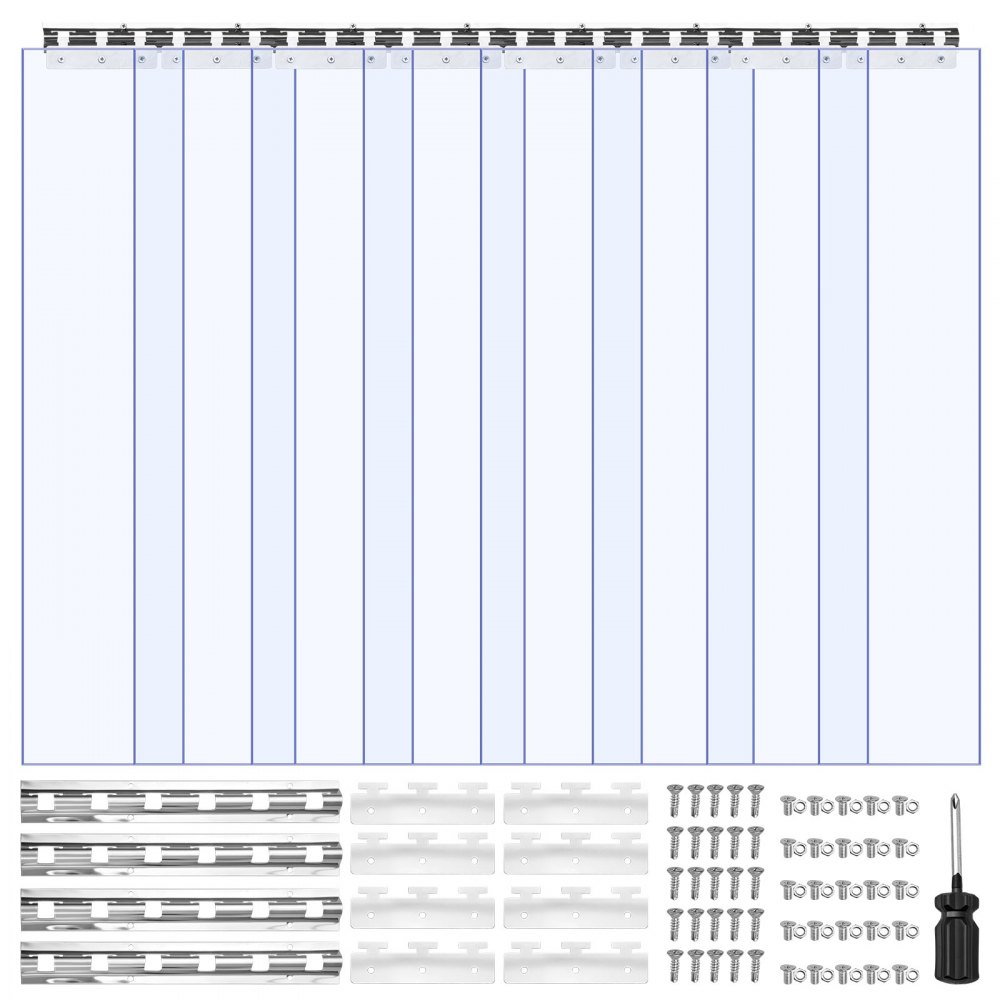 VEVOR Transparant PVC-strokengordijn, 1220x2134 mm, 2 mm dik, 8-pack lamellengordijn, -55,6℃ tot 30℃ gordijnstrip, kunststof deurstrip voor magazijn-, vriezer- en garagedeuren