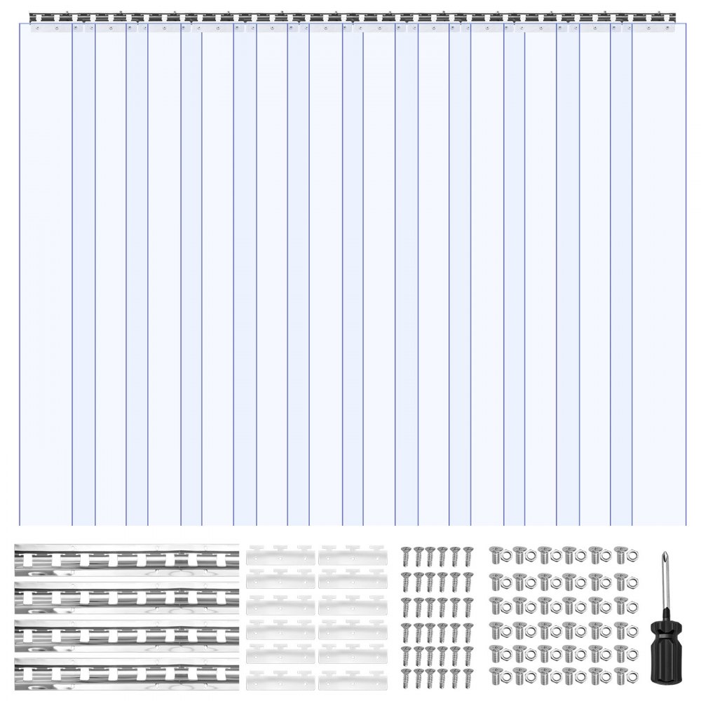 VEVOR Clear PVC Strip Curtain, 2.1 m Height x 1.8 m Width x 2 mm Thickness, 12 PCS Walk in Freezer Cooler Curtain Strips, Smooth Waterproof Plastic Door Strips for Warehouse, Freezer, Garage Doors