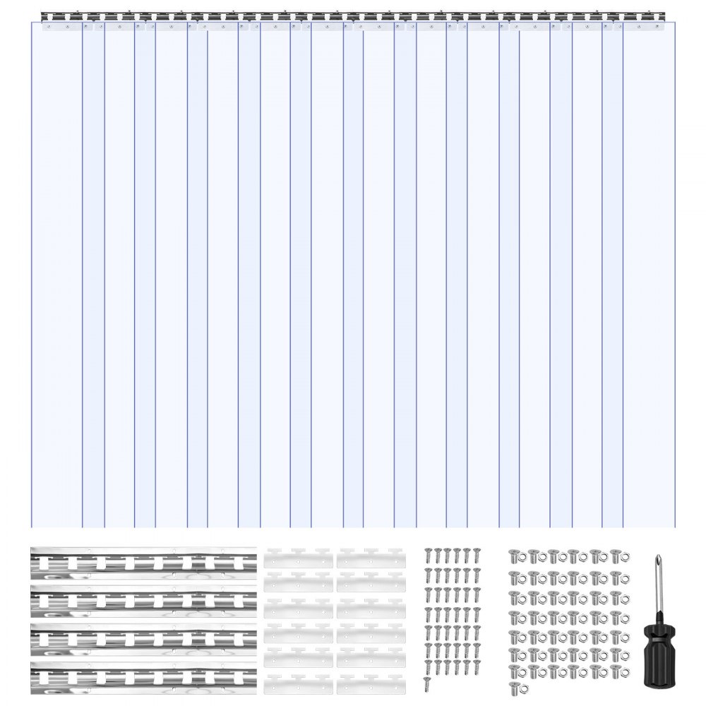 VEVOR Clear PVC Strip Curtain, 2.4 m Height x 2.1 m Width x 2 mm Thickness, 14 PCS Walk in Freezer Cooler Curtain Strips, Smooth Waterproof Plastic Door Strips for Warehouse, Freezer, Garage Doors