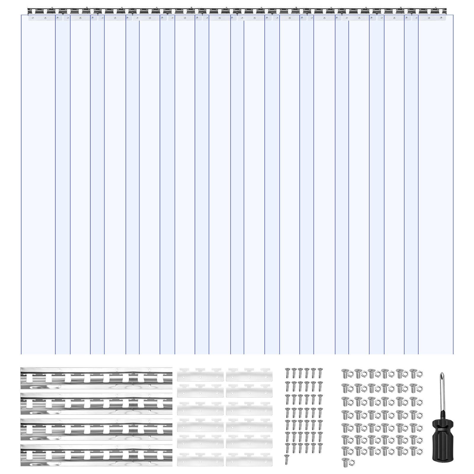 VEVOR Clear PVC Strip Curtain, 2.4 m Height x 2.1 m Width x 2 mm Thickness, 14 PCS Walk in Freezer Cooler Curtain Strips, Smooth Waterproof Plastic Door Strips for Warehouse, Freezer, Garage Doors