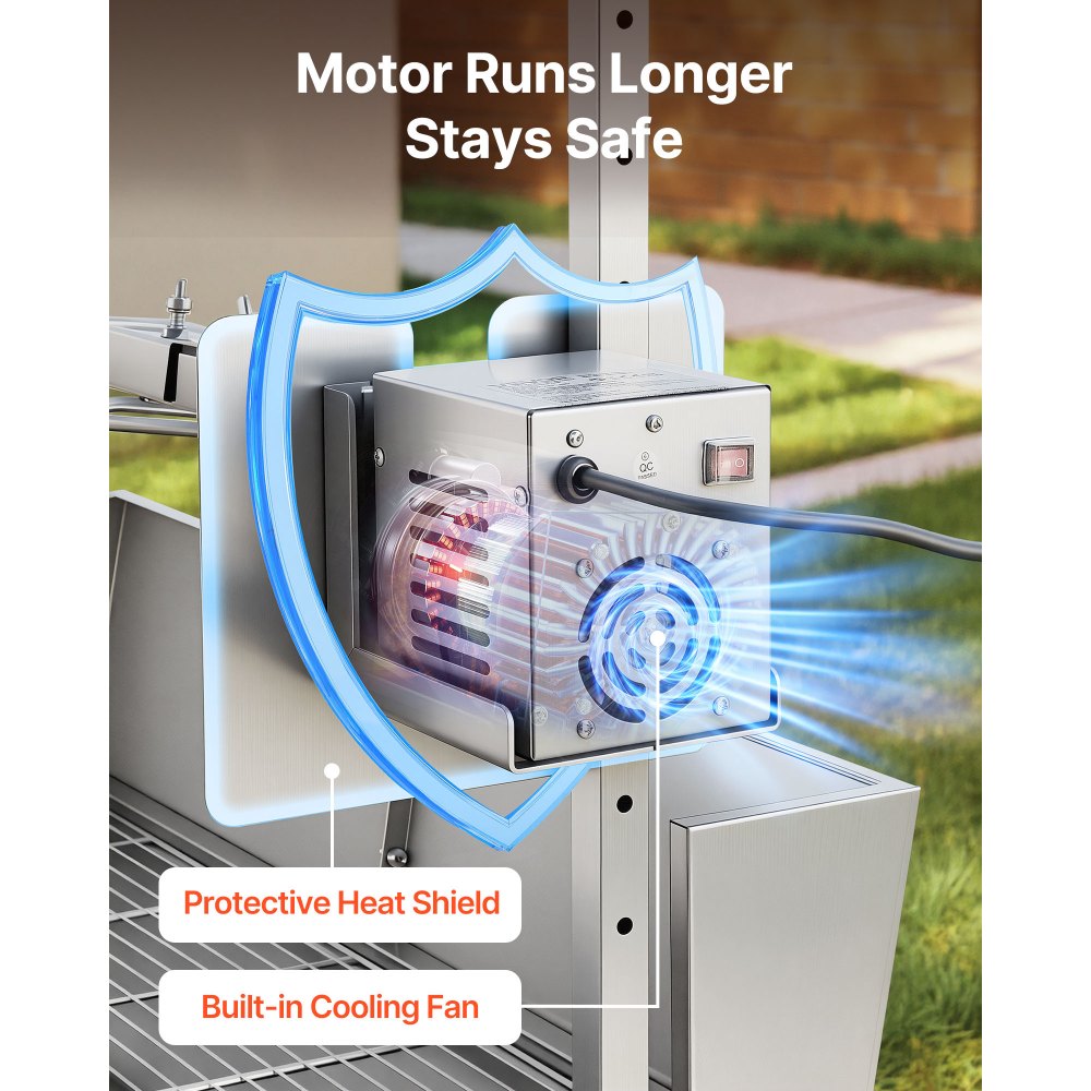 VEVOR Rotisserie Grill, 38W BBQ Outdoor Pig & Lamb Spit Roaster, Charcoal Spit Roaster with 132 LBS Capacity, Wheels & 4-Level Height, Stainless Steel Electric Rotisserie Grill Kit for Camping Outdoor