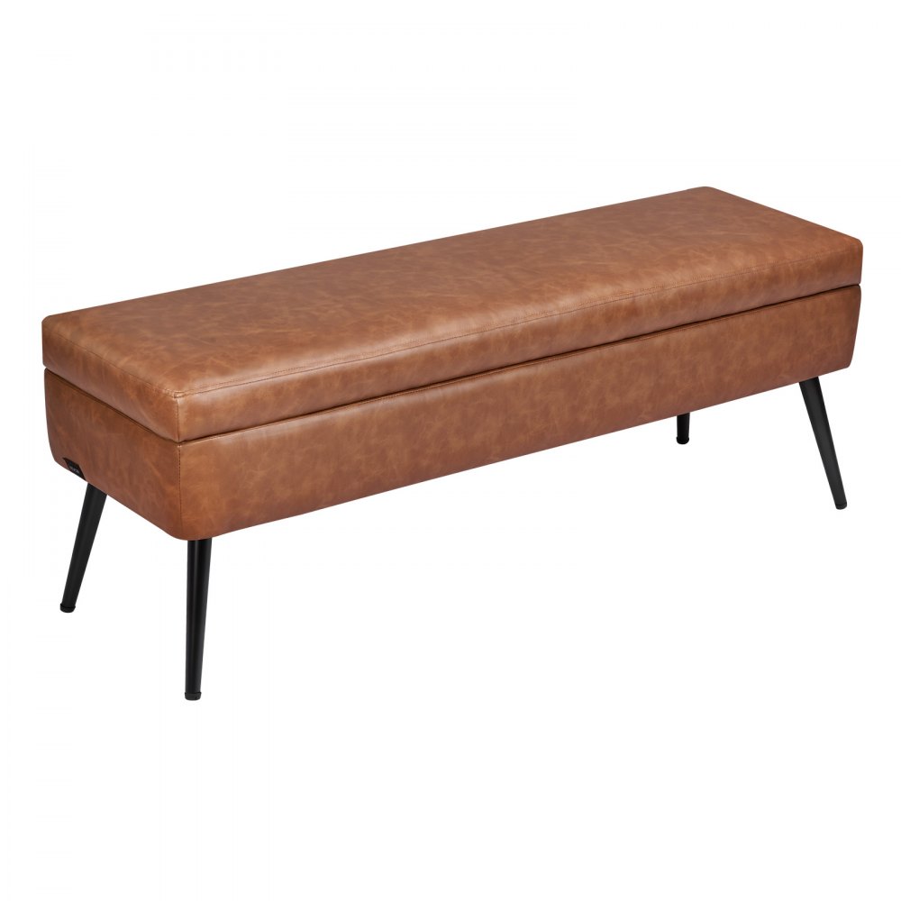 VEVOR Leather Storage Ottoman Bench, PU Leather Bench with Storage and Metal Legs, Upholstered Shoe Benches Seat for Entryway, Modern End of Bed Benches for Living Room, Dining Room, Hallway, Brown