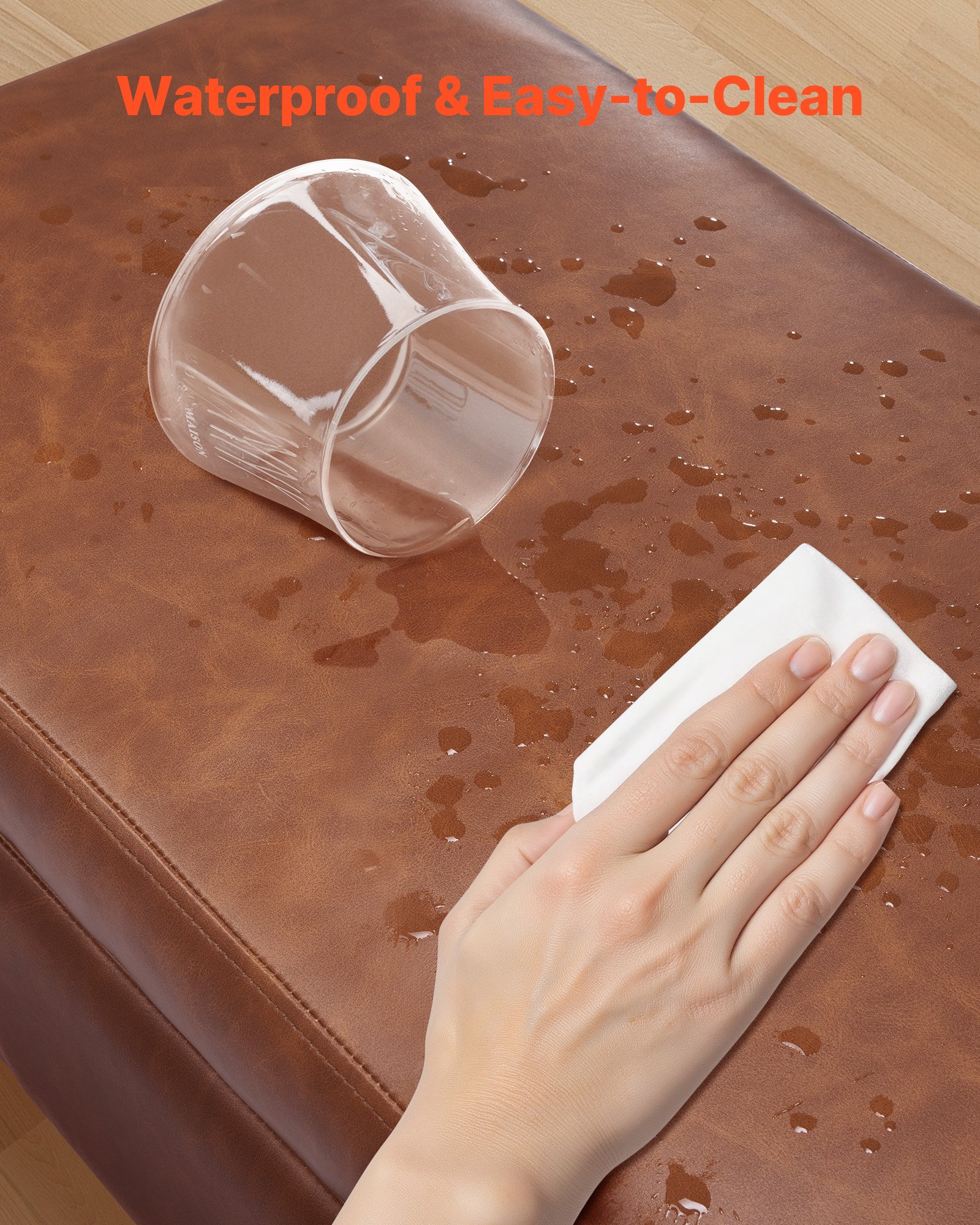 VEVOR Leather Storage Ottoman Bench, PU Leather Bench with Storage and Metal Legs, Upholstered Shoe Benches Seat for Entryway, Modern End of Bed Benches for Living Room, Dining Room, Hallway, Brown