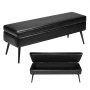 VEVOR Leather Storage Ottoman Bench, PU Leather Bench with Storage and Metal Legs, Modern Shoe Benches Seat for Entryway, Upholstered End of Bed Benches for Living Room, Dining Room, Hallway, Black