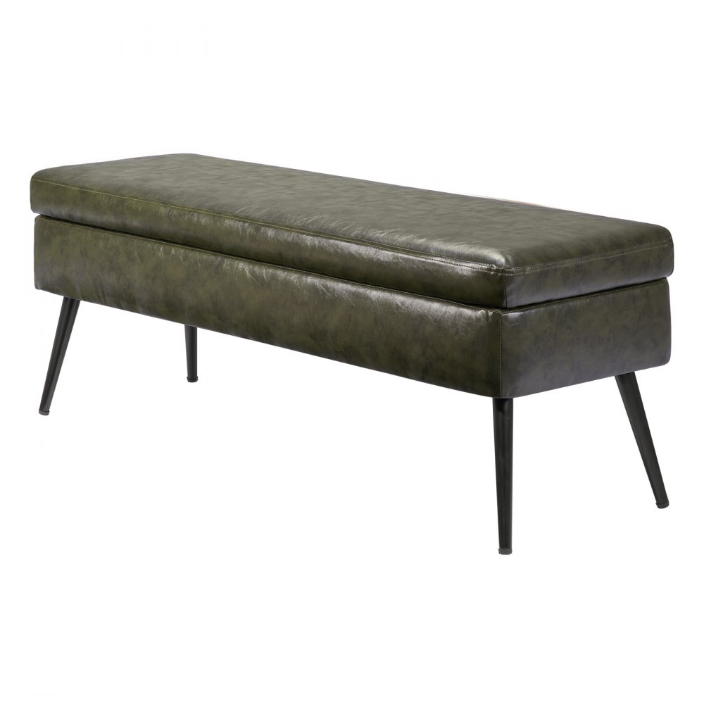 VEVOR Leather Storage Ottoman Bench, PU Leather Bench with Storage and Metal Legs, Modern Shoe Benches Seat for Entryway, Upholstered End of Bed Benches for Living Room, Dining Room, Hallway, Green