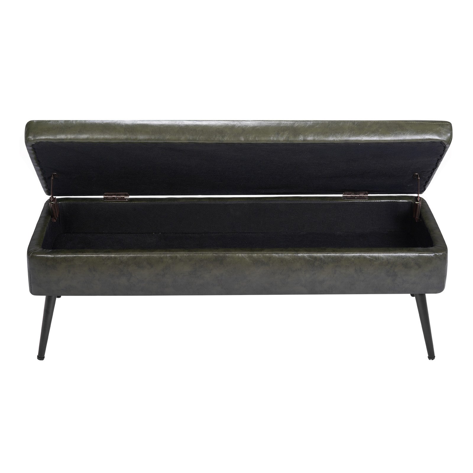 VEVOR Leather Storage Ottoman Bench, PU Leather Bench with Storage and Metal Legs, Modern Shoe Benches Seat for Entryway, Upholstered End of Bed Benches for Living Room, Dining Room, Hallway, Green