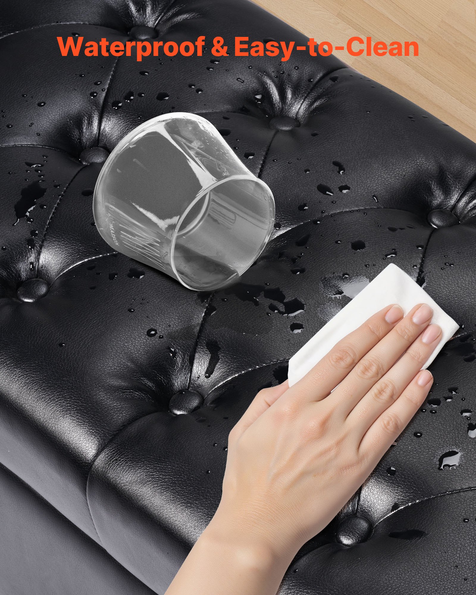 VEVOR Ottoman bank (415 x 1305 x 440 mm) van PU-leer met houten poten, opbergruimte en knoopsluiting, moderne schoenenbank met een draagvermogen van 300 kg, bedbank, slaapkamerbank voor woonkamer, zwart