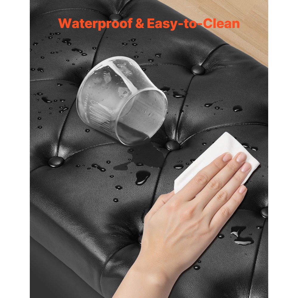 VEVOR Ottoman Bank (46 x 166 x 56 cm) van PU-leer met houten poten & opbergruimte & knoopsluiting & gerolde armleuningen, schoenenbank met een draagvermogen van 300 kg, bedbank slaapkamerbank woonkamer zwart