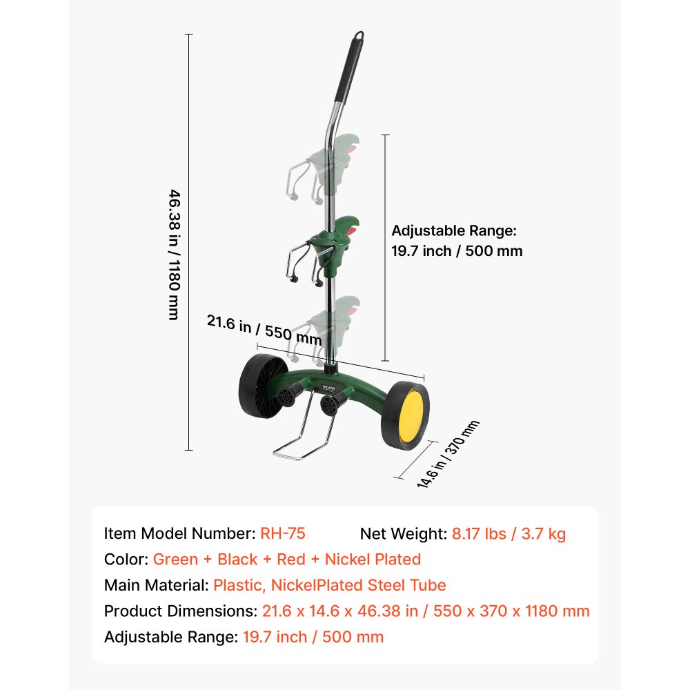 VEVOR Garden Pot Mover, Heavy Duty Plant Dolly Cart with Adjustable Grabbing Arm, Max 143 LBS Weight Capacity, Potted Plant Mover Dolly with Suction Cup and Secure Lock, Fits for Indoor & Outdoor Use