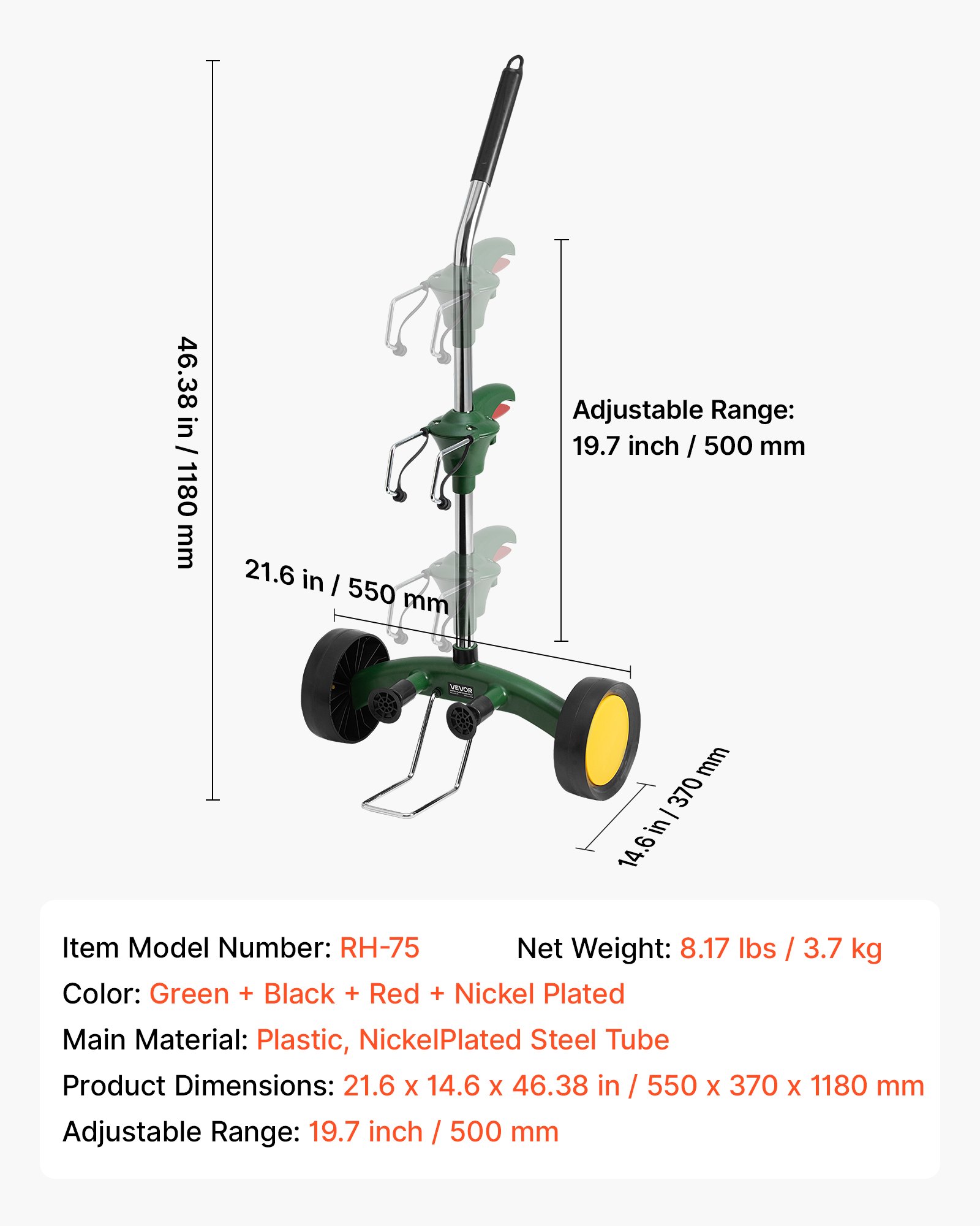 VEVOR Tuinpot Transporter, Robuuste Pot Transportwagen met Verstelbare Grijparm, Max. Draagvermogen 65 kg, Plantenwagen met Zuignap & Veilige Vergrendeling, Geschikt voor Binnen & Buiten Gebruik