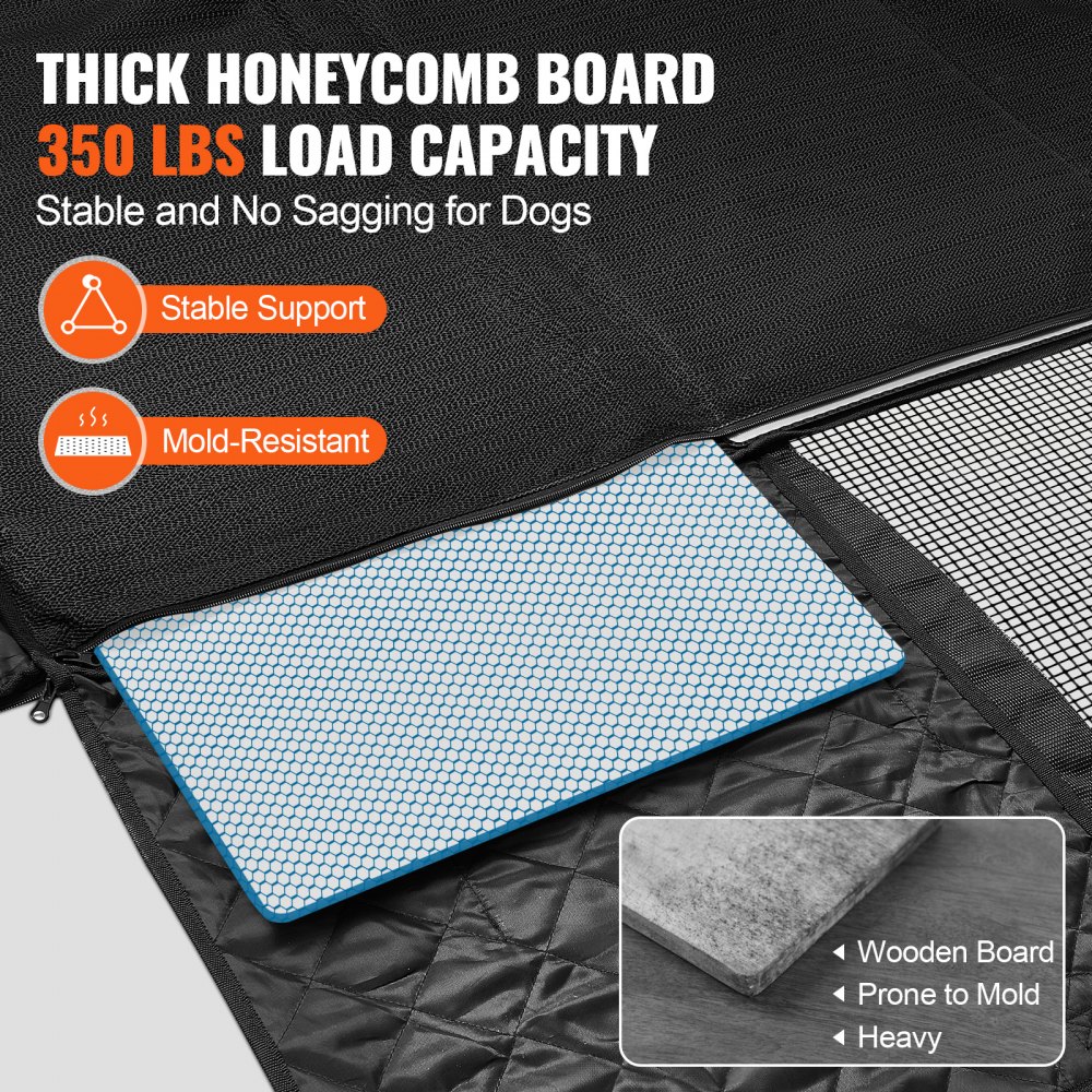 VEVOR Hondenautostoelverlenger, Hondenhangmat voor de achterbank van de auto, Autostoelhoes voor honden met harde bodem, Hondenautostoelbed 132 x 63 cm, Draagvermogen 168 kg, met gaasvenster en opbergvak voor auto, SUV