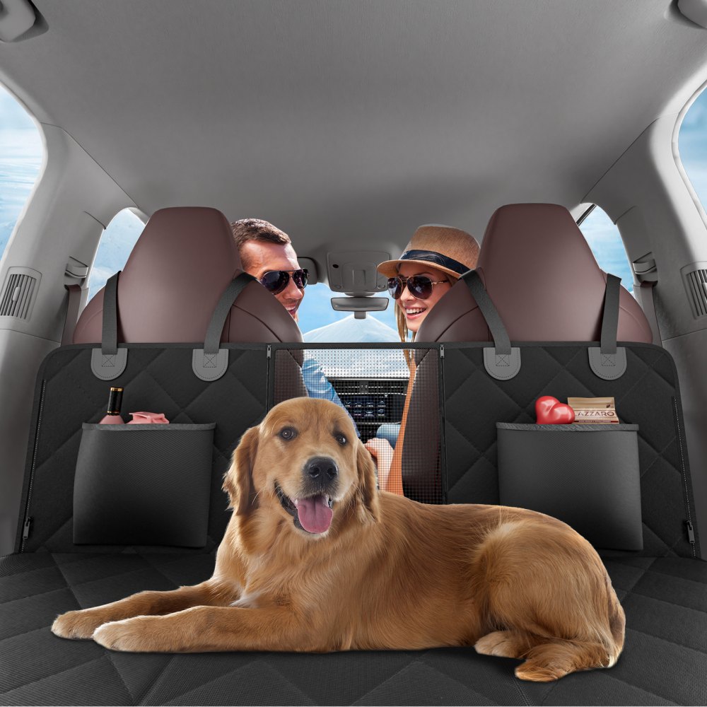 VEVOR Back Seat Extender for Dogs,Dog Hammock for Car Back seat, Dog Car Seat Cover with Hard Bottom Dog Car Seat Bed 53"x24.8" ,Supports 350lb with Mesh Window and Storage Pocket for Car, SUV,Truck