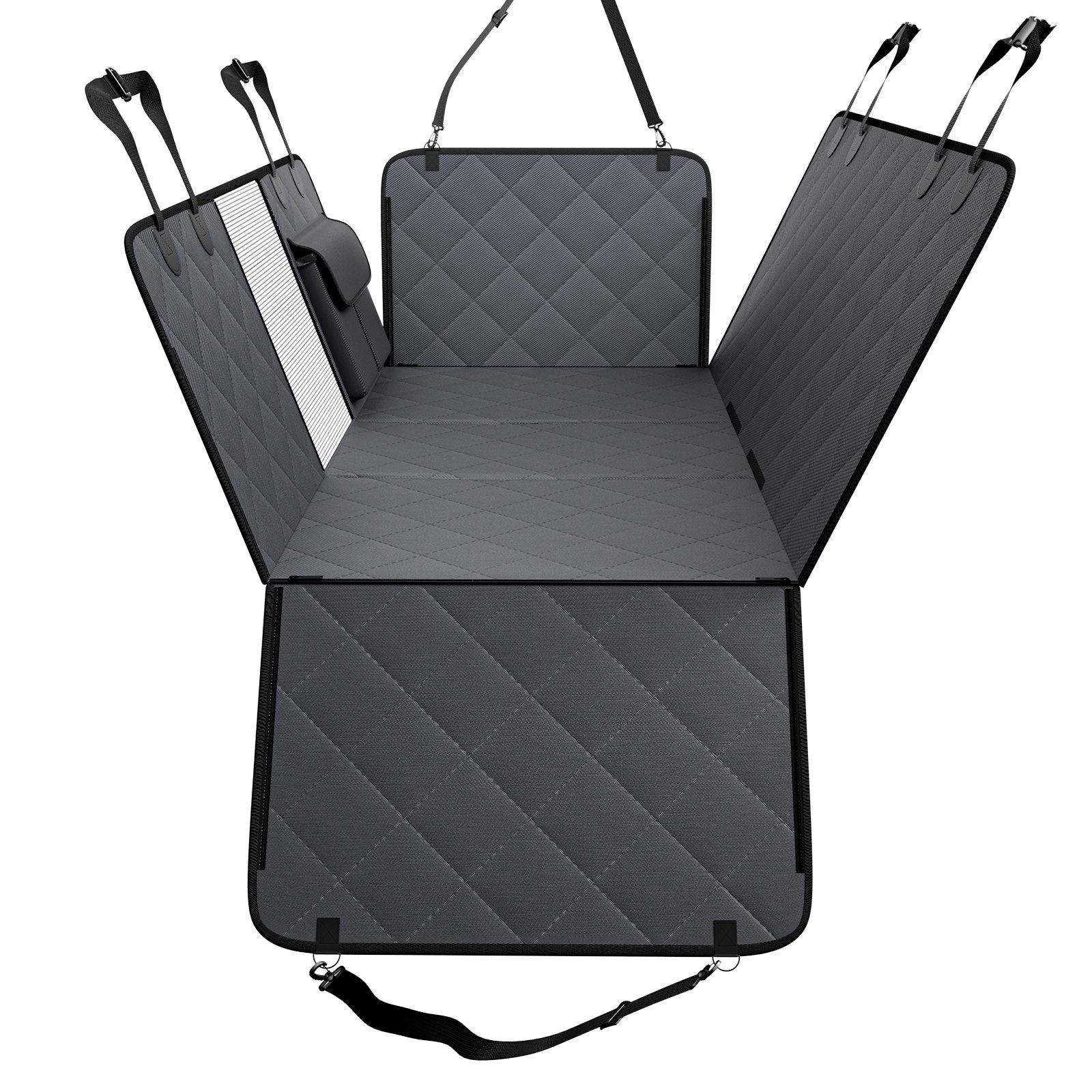 VEVOR Autostoelhoes voor Honden, Hondendeken voor de Achterbank, Hondenautohoes met Harde Bodem voor de Achterbank, 137 x 61 cm, tot 180 kg, met Gaasvenster en Opbergtas voor Auto's, SUV's