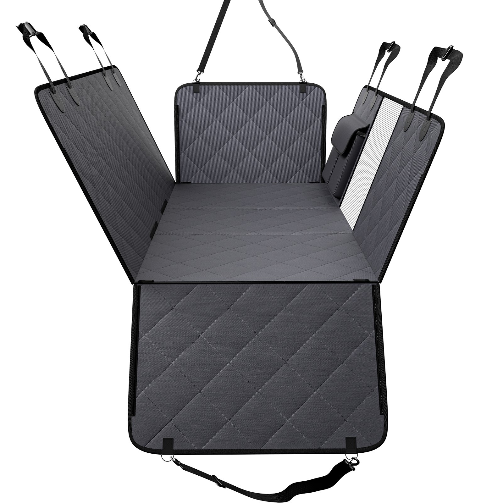 VEVOR Autostoelhoes voor Honden, Hondendeken voor de Achterbank, Hondenautohoes met Harde Bodem voor de Achterbank, 137 x 61 cm, tot 180 kg, met Gaasvenster en Opbergtas voor Auto's, SUV's