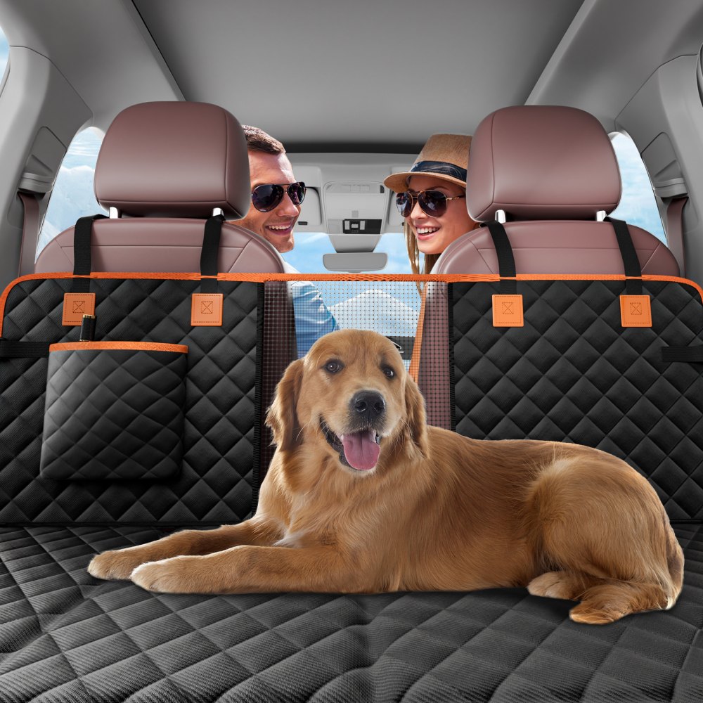 VEVOR Back Seat Extender for Dogs, Dog Hammock for Car Back seat,Dog Car Seat Cover with Hard Bottom Dog Car Seat Bed 51.2"x27.6",Supports 350lb with Mesh Window and Storage Pocket for Car, SUV,Truck