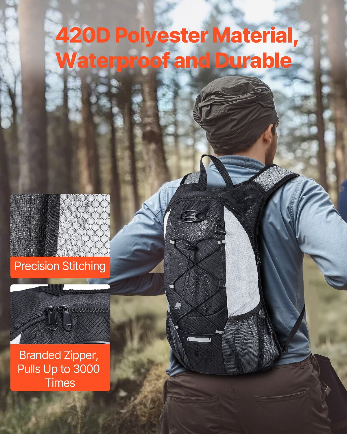 VEVOR Hydratatierugzak 8L Geïsoleerde rugzak met 2L TPU waterzak Hardlooprugzak Wandelrugzakken voor fietsen Hardlooptrip Zwart, Hydro Water Dagrugzak voor Mannen en Vrouwen