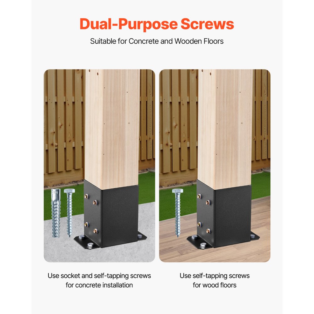 VEVOR 4x4 schroefhuls, 10 stuks, binnenmaat 91,44 x 91,44 mm, paalvoet, grondhuls van koolstofstaal, houten paalbeugels voor leuning van prieelpatio, steunplaat voor terras, zwart