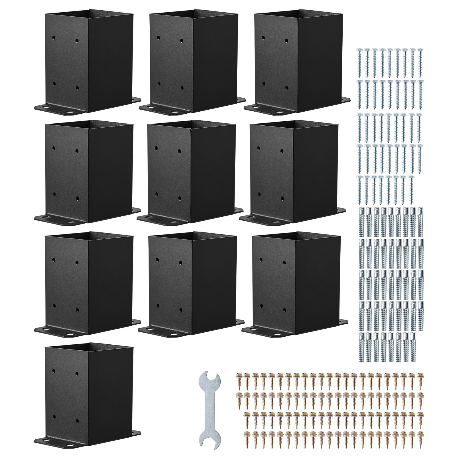 VEVOR 4x4 schroefhuls, 10 stuks, binnenmaat 91,44 x 91,44 mm, paalvoet, grondhuls van koolstofstaal, houten paalbeugels voor leuning van prieelpatio, steunplaat voor terras, zwart