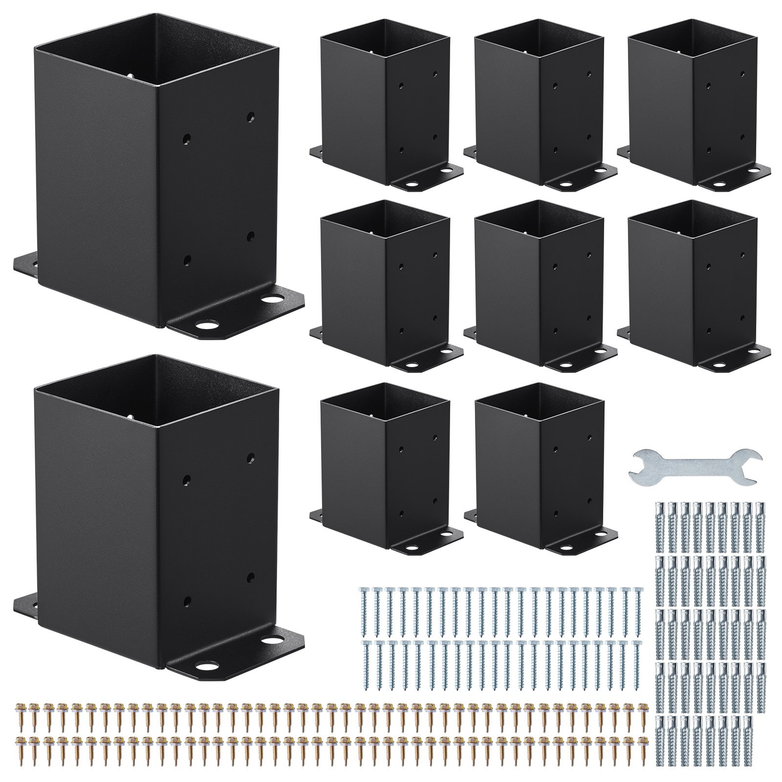 VEVOR 4x4 schroefhuls, 10 stuks, binnenmaat 91,44 x 91,44 mm, paalvoet, grondhuls van koolstofstaal, houten paalbeugels voor leuning van prieelpatio, steunplaat voor terras, zwart