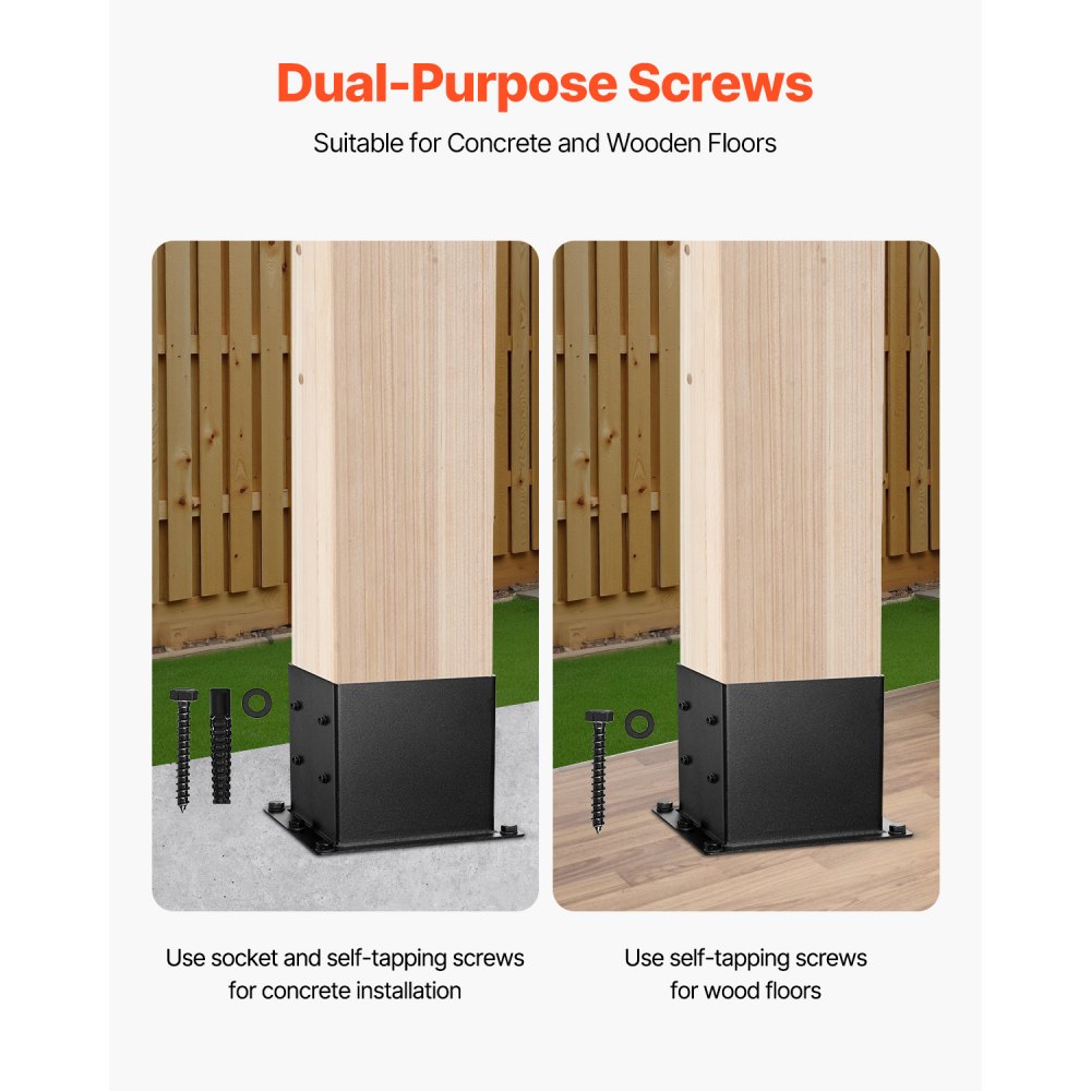 VEVOR Paaldragers, 8 stuks, Paaldragers, Binnenafmetingen 92x92 mm voor palen van 88,9x88,9 mm, Robuuste grondhuls van koolstofstaal, Ideaal voor balustrades van prieelpatio's, Ondersteunende bodemplaat voor terras, Zwart