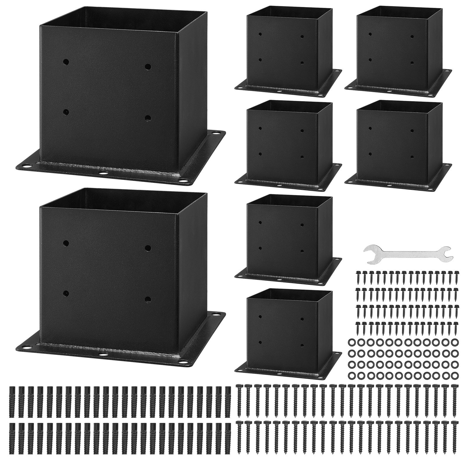 VEVOR Paaldragers, 8 stuks, Paaldragers, Binnenafmetingen 92x92 mm voor palen van 88,9x88,9 mm, Robuuste grondhuls van koolstofstaal, Ideaal voor balustrades van prieelpatio's, Ondersteunende bodemplaat voor terras, Zwart