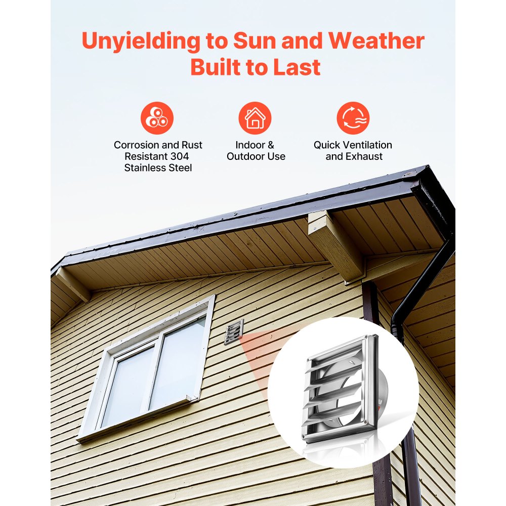 VEVOR RVS ventilatierooster, weerbestendig rooster 161x161x66 mm, lamellenrooster met geluiddempende rubberen afdichting, afzuigrooster voor thuis, badkamer, garage, keuken, kelder (1 stuk, zilver)