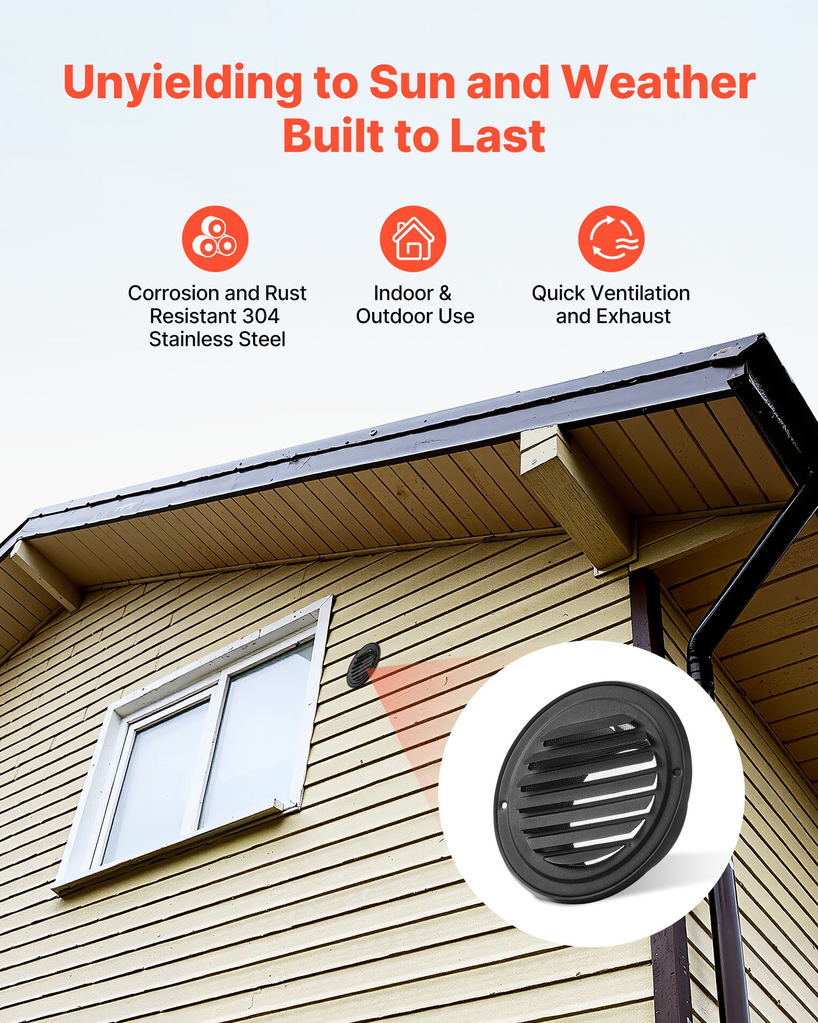 VEVOR 97mm Wall Vent Cover, Louvered Round AC Vent Gable Cover, Premium Stainless Steel & with Built-in a Protection Screen, for House,Bathroom,Garage,Kitchen,Basement (2 Pack, Black)