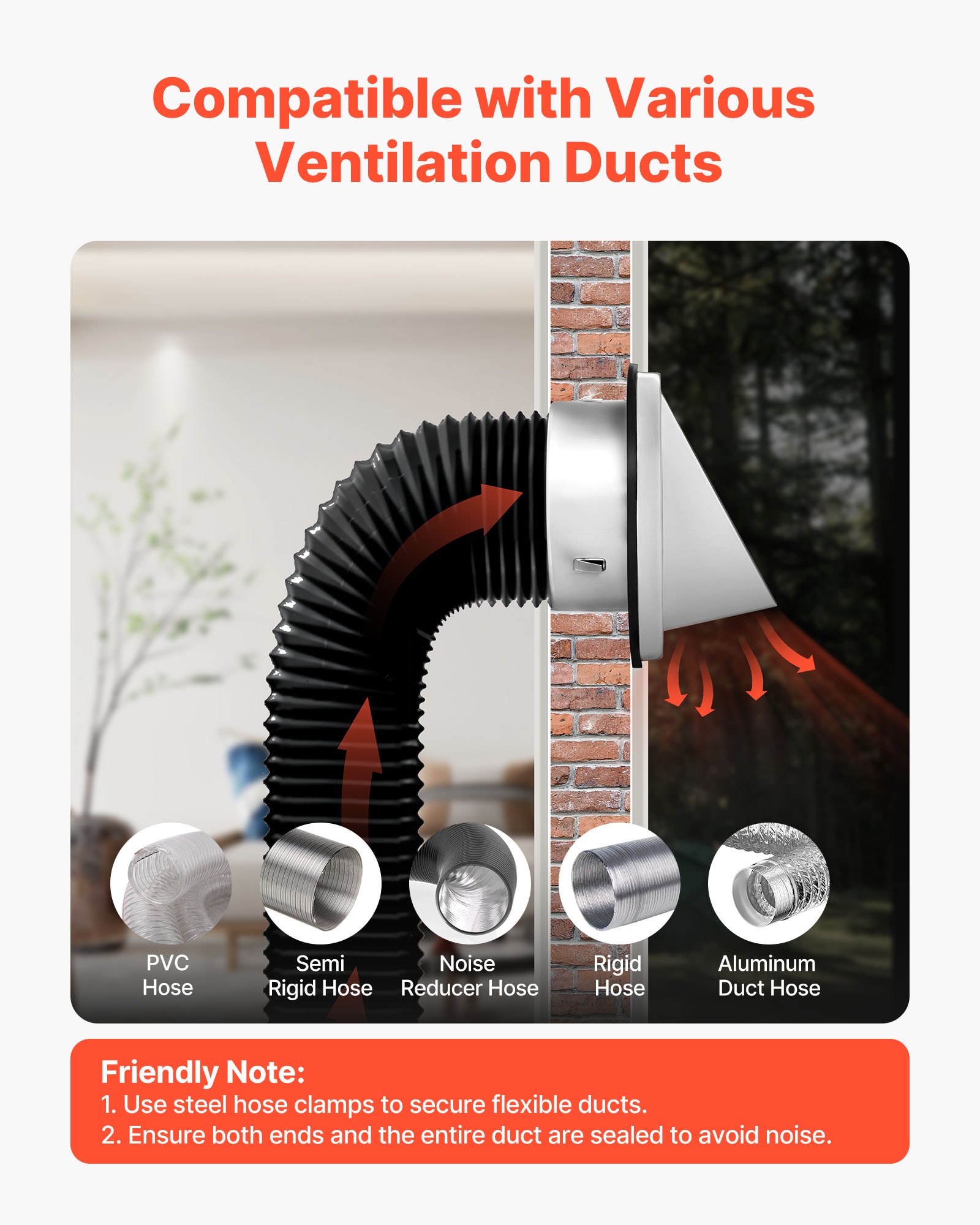 VEVOR RVS ventilatierooster, 188x188x146mm, afzuigkap weerbestendig rooster, afzuigkap weerbestendig rooster met geïntegreerd beschermrooster, voor thuis, badkamer, garage, keuken, kelder (zilver)