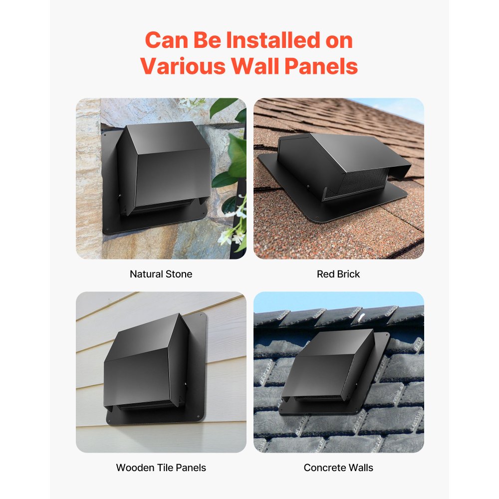 VEVOR 149 mm Hooded Wall Vent Cover, Square AC Vent Gable Cover, Premium SPCC Steel & with Built-in a Protection Screen, for Roofs,Walls,Outside Duct Exhaust Outlets (1 Pack, Black)