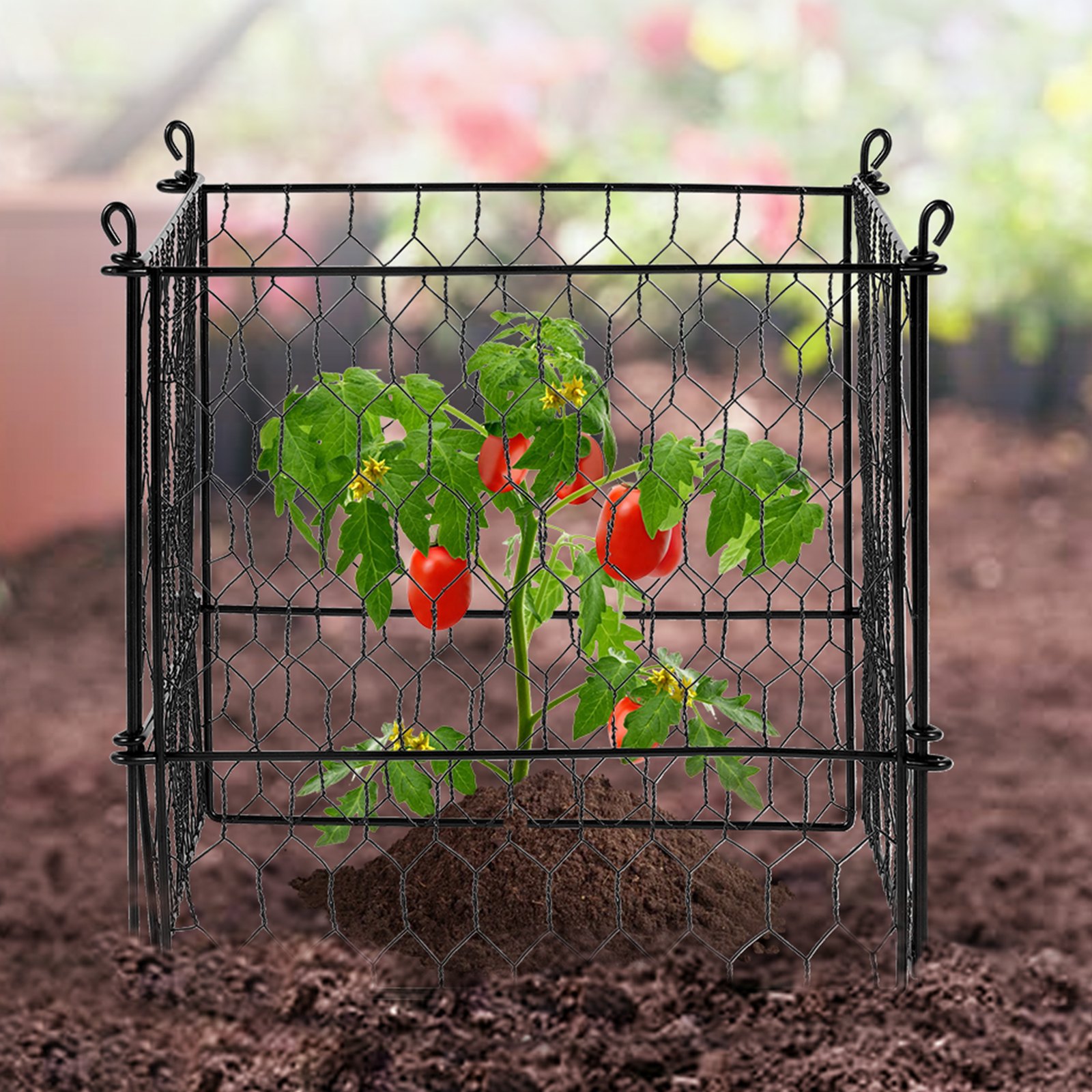 VEVOR 4-pack plantenbeschermers voor dieren, 13,5 x 13,5 inch kippengaas plantenbeschermers, plantenkooien voor buitenplanten, bloemen en groenten, houdt konijnen, kippen en eekhoorns op afstand, 16-delig metalen gaas