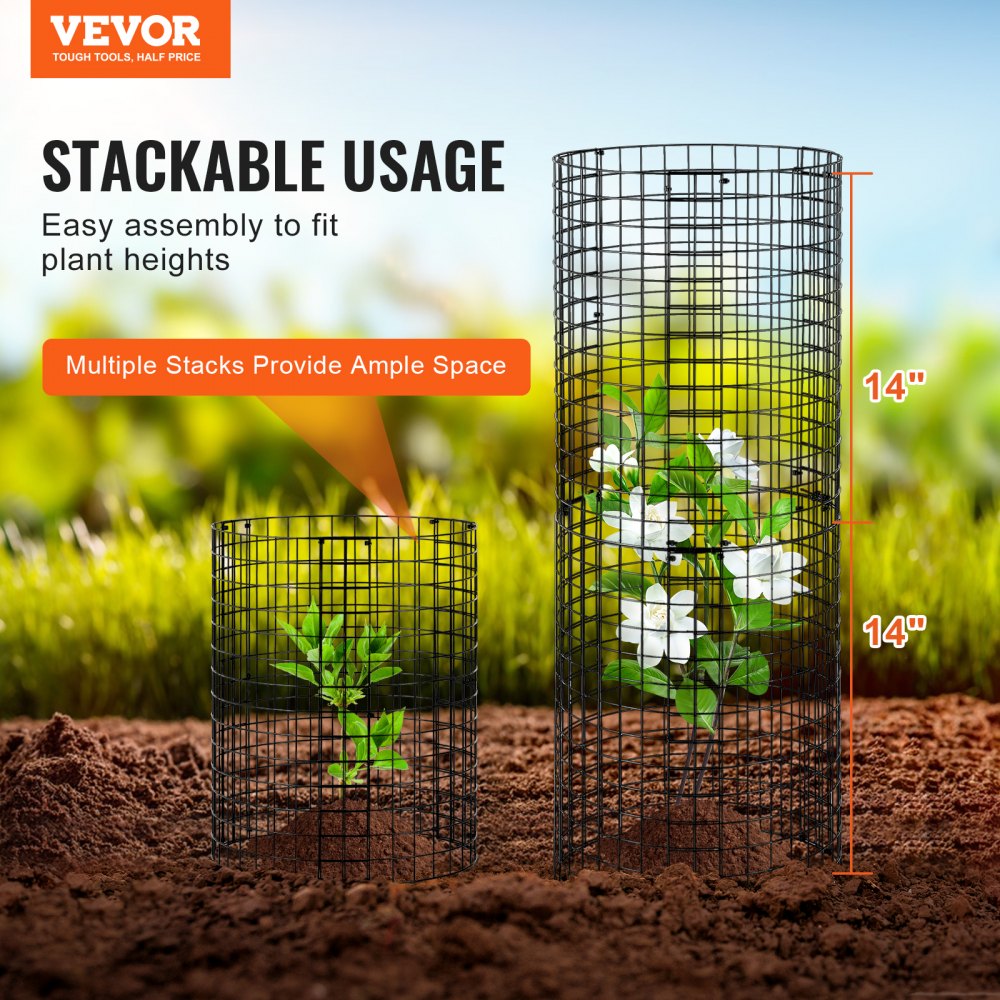 VEVOR 6-pack plantenbeschermers voor dieren, 32 cm diameter x 35 cm hoogte, plantenbeschermers van kippengaas, plantenkooien voor buitenplanten, bloemen en groenten, houdt konijnen, kippen en eekhoorns op afstand, 18-delig metalen gaas