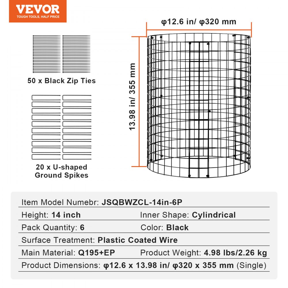 VEVOR 6-pack plantenbeschermers voor dieren, 32 cm diameter x 35 cm hoogte, plantenbeschermers van kippengaas, plantenkooien voor buitenplanten, bloemen en groenten, houdt konijnen, kippen en eekhoorns op afstand, 18-delig metalen gaas