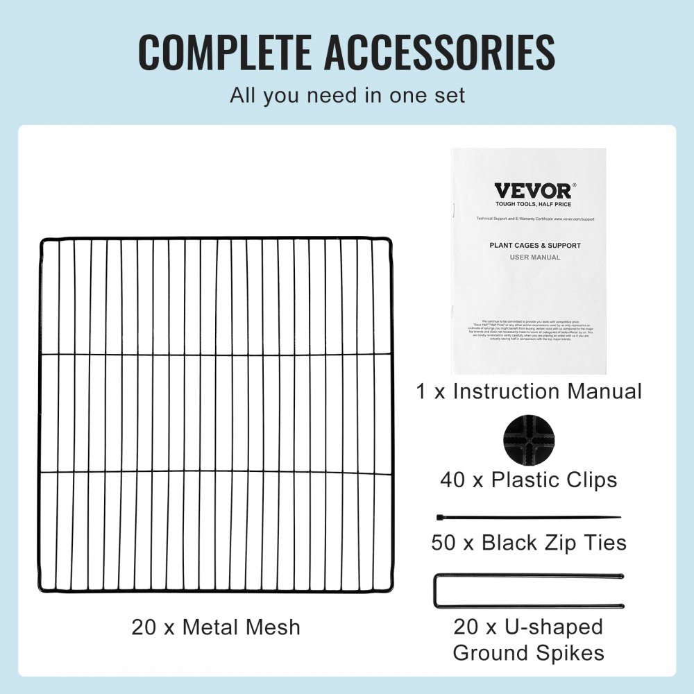 VEVOR 5-pack plantenbeschermers voor dieren, 15,35 x 15,35 inch kippengaas plantenbeschermers, plantenkooien voor buitenplanten, bloemen en groenten, houdt konijnen, kippen en eekhoorns op afstand, 20-delig metalen gaas