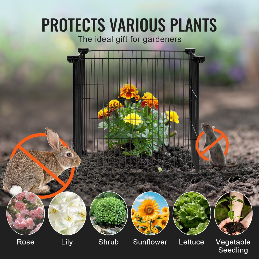 VEVOR 5-pack plantenbeschermers voor dieren, 15,35 x 15,35 inch kippengaas plantenbeschermers, plantenkooien voor buitenplanten, bloemen en groenten, houdt konijnen, kippen en eekhoorns op afstand, 20-delig metalen gaas