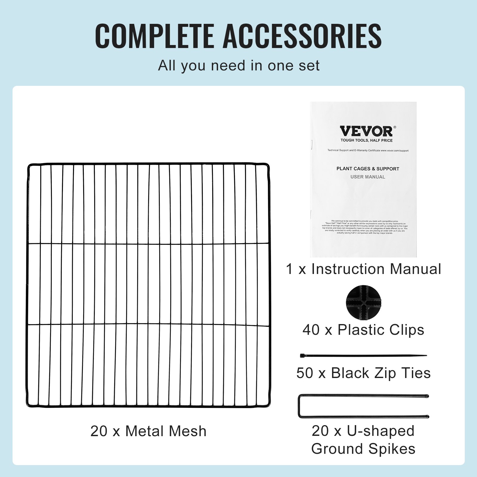 VEVOR 5-pack plantenbeschermers voor dieren, 15,35 x 15,35 inch kippengaas plantenbeschermers, plantenkooien voor buitenplanten, bloemen en groenten, houdt konijnen, kippen en eekhoorns op afstand, 20-delig metalen gaas