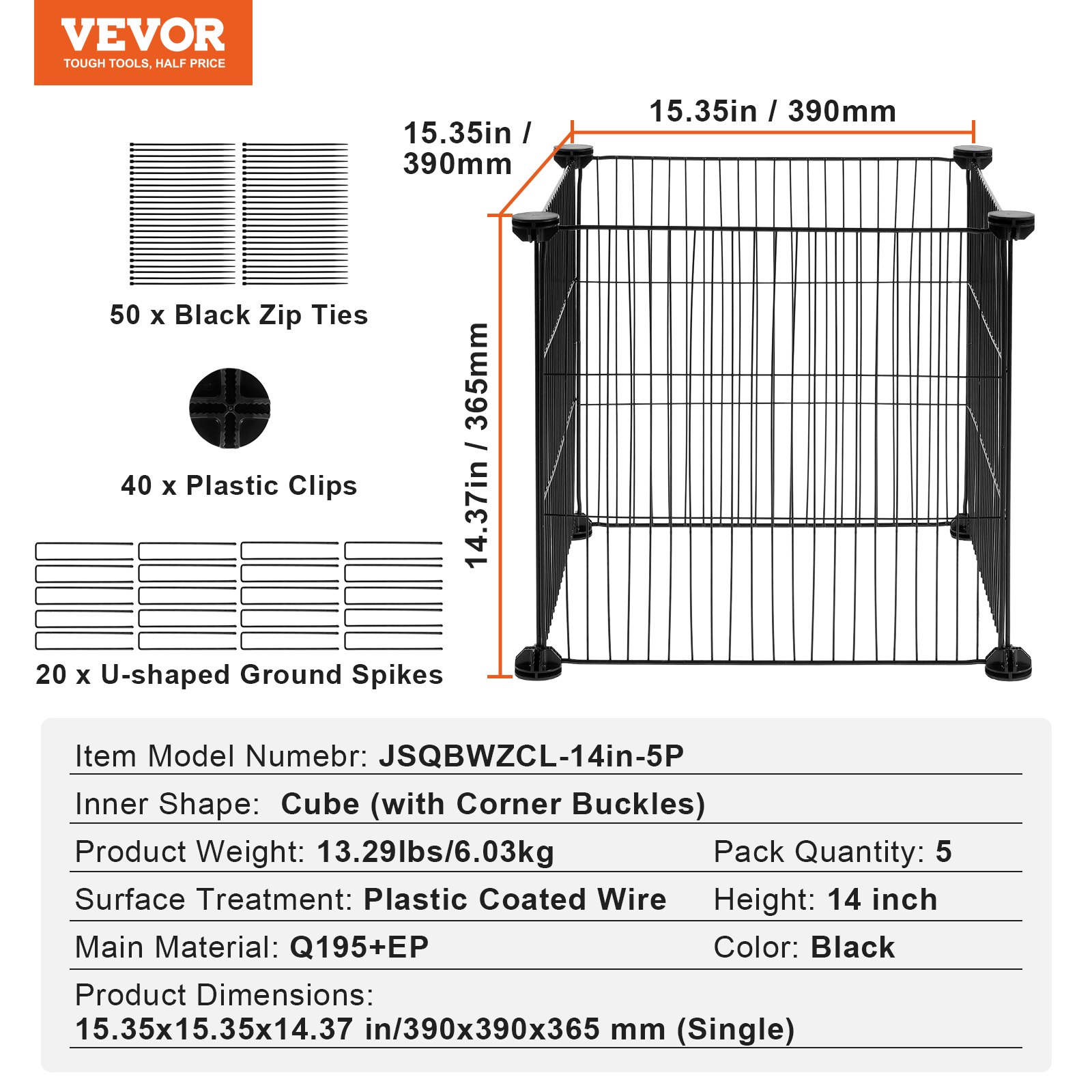 VEVOR 5-pack plantenbeschermers voor dieren, 15,35 x 15,35 inch kippengaas plantenbeschermers, plantenkooien voor buitenplanten, bloemen en groenten, houdt konijnen, kippen en eekhoorns op afstand, 20-delig metalen gaas