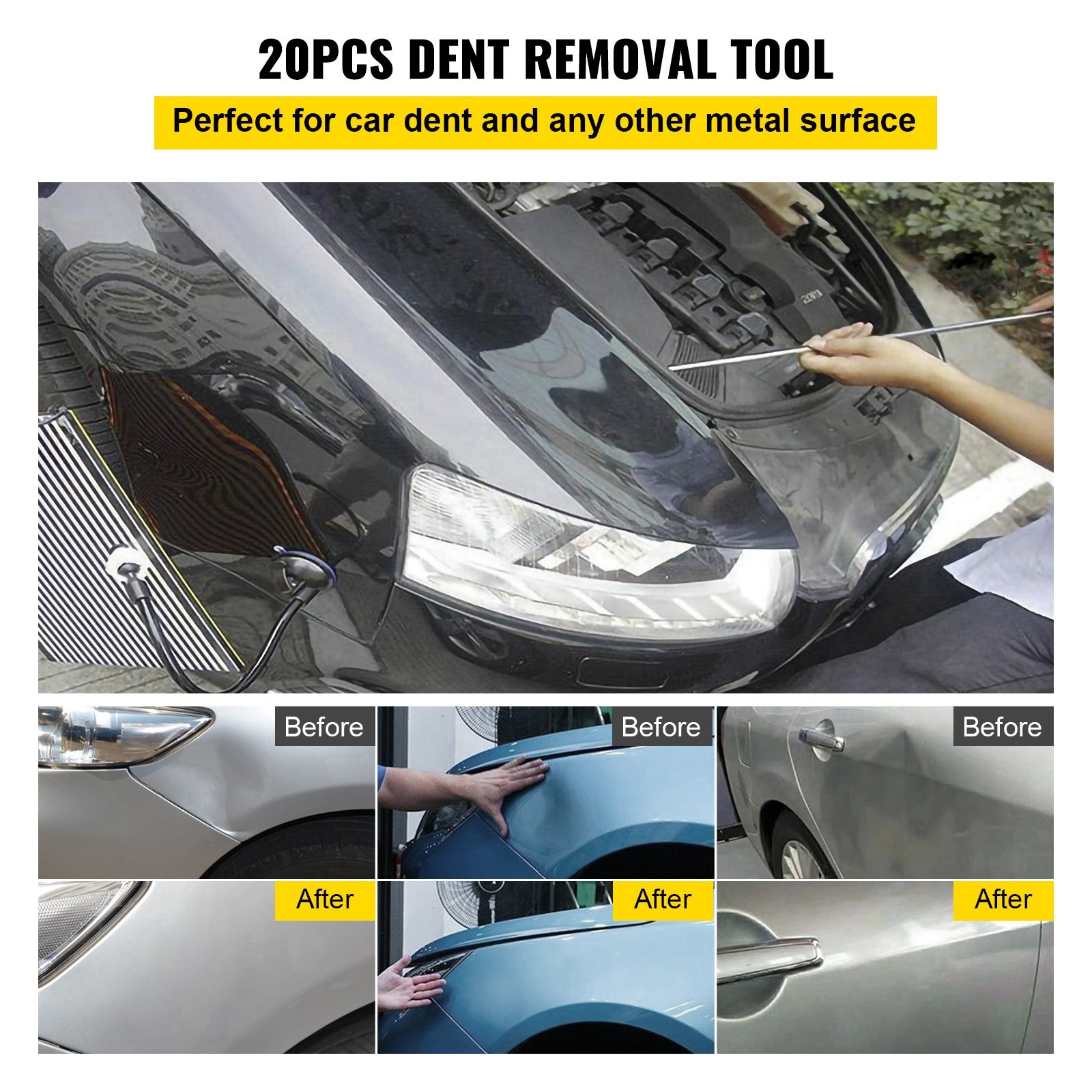 VEVOR Rod Dent Removal Kit, 20 stuks spuitloze deukreparatiestaven, roestvrijstalen deukreparatiestaven, Whale Tail Dent Repair Tools, professionele hageldeukverwijderaar