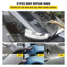 VEVOR Bar Dent Removal Kit, 21-delige verveloze deukreparatiestaven, roestvrijstalen deukstaven, Whale Tail Dent Repair Tools, professioneel hageluitdeukgereedschap