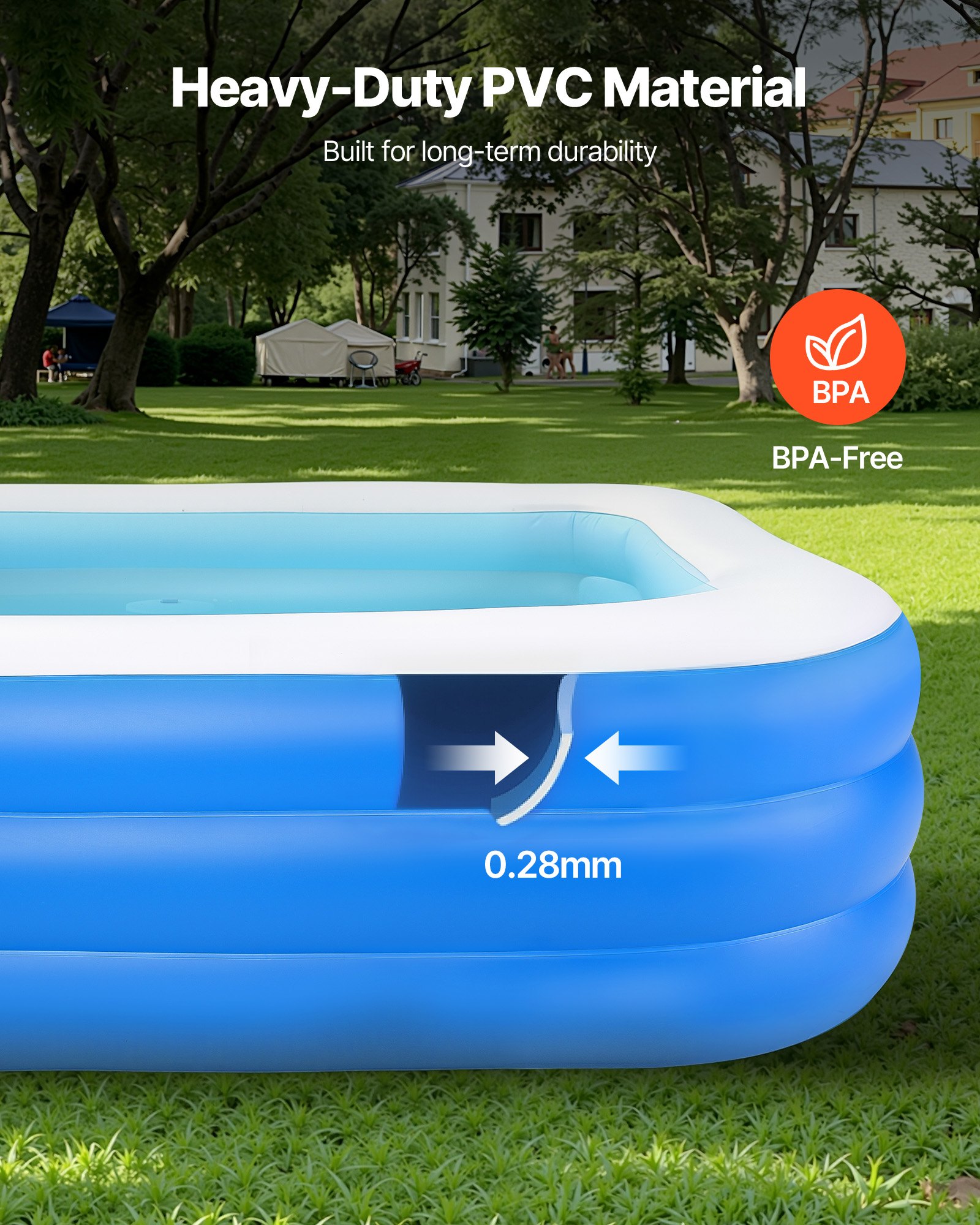 VEVOR Inflatable Pool, 118 x 67 x 20 inch Large Inflatable Swimming Pool, Family Large Swimming Pools with Repair Patches, Blow Up Pools for Kids, Adults, Family, Indoor Outdoor, Summer Water Party