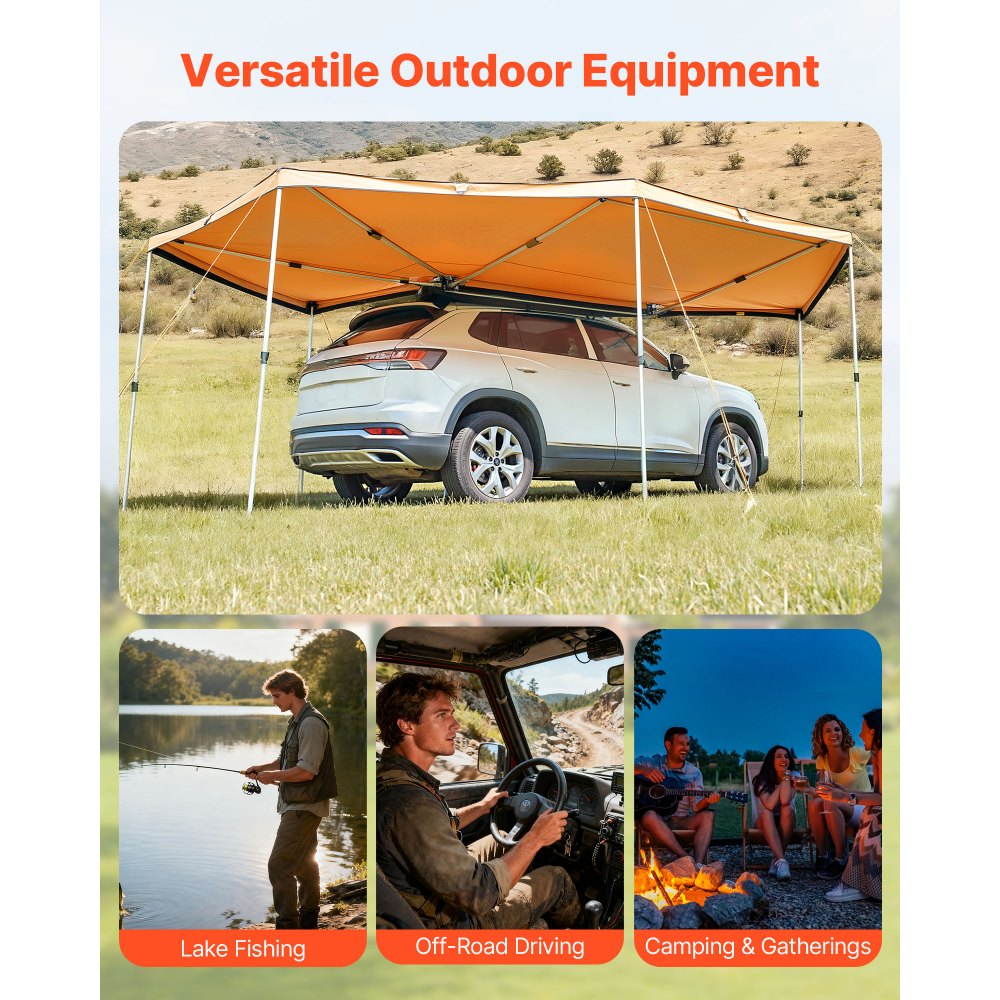 VEVOR Autoluifel, 270° Luifel, 6,08 x 4,25 x 2,10 m, Zonnescherm, Waterdicht (UV50+), inclusief Draagtas, Vrijstaande All-Weather Luifel voor SUV's, Bestelwagens, Vrachtwagens & Kamperen