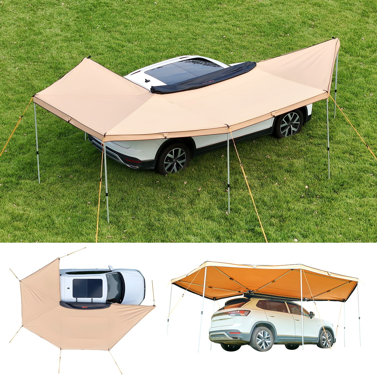 VEVOR Autoluifel, 270° Luifel, 6,08 x 4,25 x 2,10 m, Zonnescherm, Waterdicht (UV50+), inclusief Draagtas, Vrijstaande All-Weather Luifel voor SUV's, Bestelwagens, Vrachtwagens & Kamperen