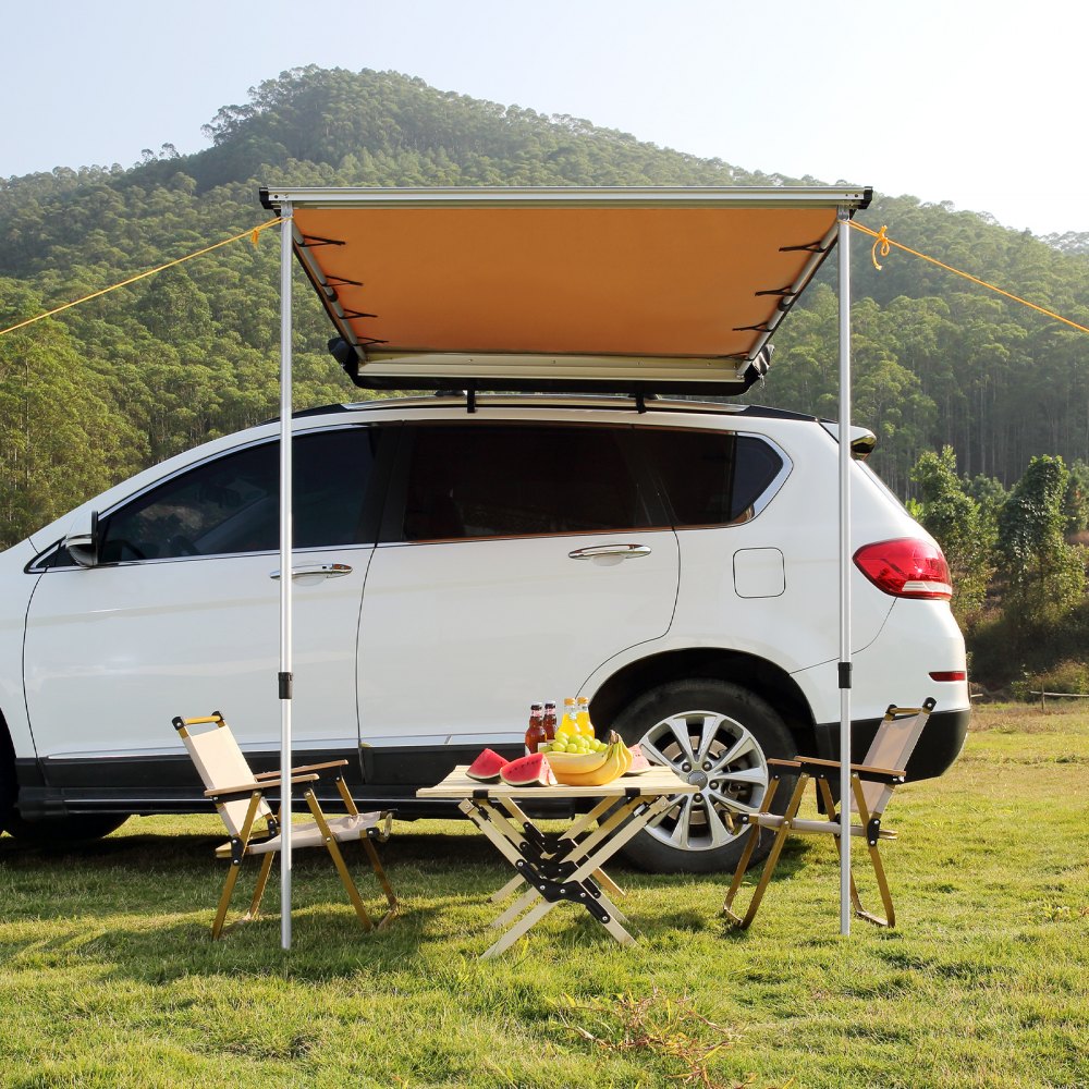 VEVOR Caravan Zonnescherm 2x2,5m Zonnekap Camper UV50+ UV-bescherming Luifel 280-G Polyester Stof Luifel PU3000mm Waterdicht Inclusief PVC-tas Ideaal voor kamperen Familiereünies Reizen
