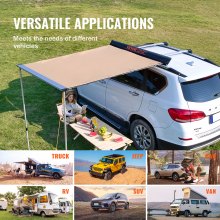VEVOR Car Side Awning, Large 6.6' x 8.2' Shade Coverage Vehicle Awning, PU3000mm UV50+ Retractable Car Awning with Waterproof Storage Bag, Height Adjustable, Suitable for Truck, SUV, Van, Campers