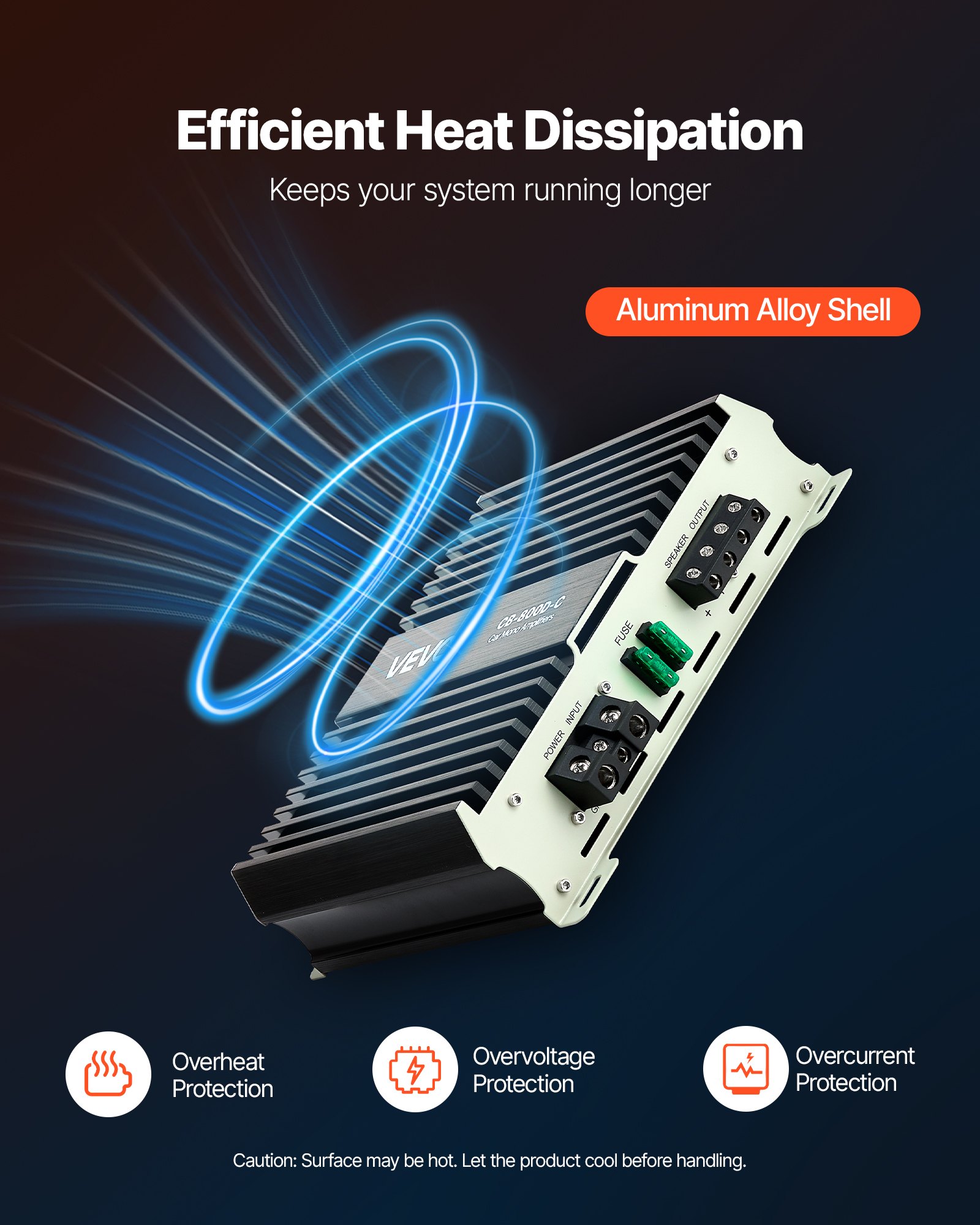 VEVOR Monoblock Car Amplifier, 800W RMS MAX, 1/2/4 Ohm Stable, 1-Channel Class D Car Audio Amplifier with Remote Subwoofer Level Control, Low Pass Filter, Bass Boost & Phase Shift, Volume Controller