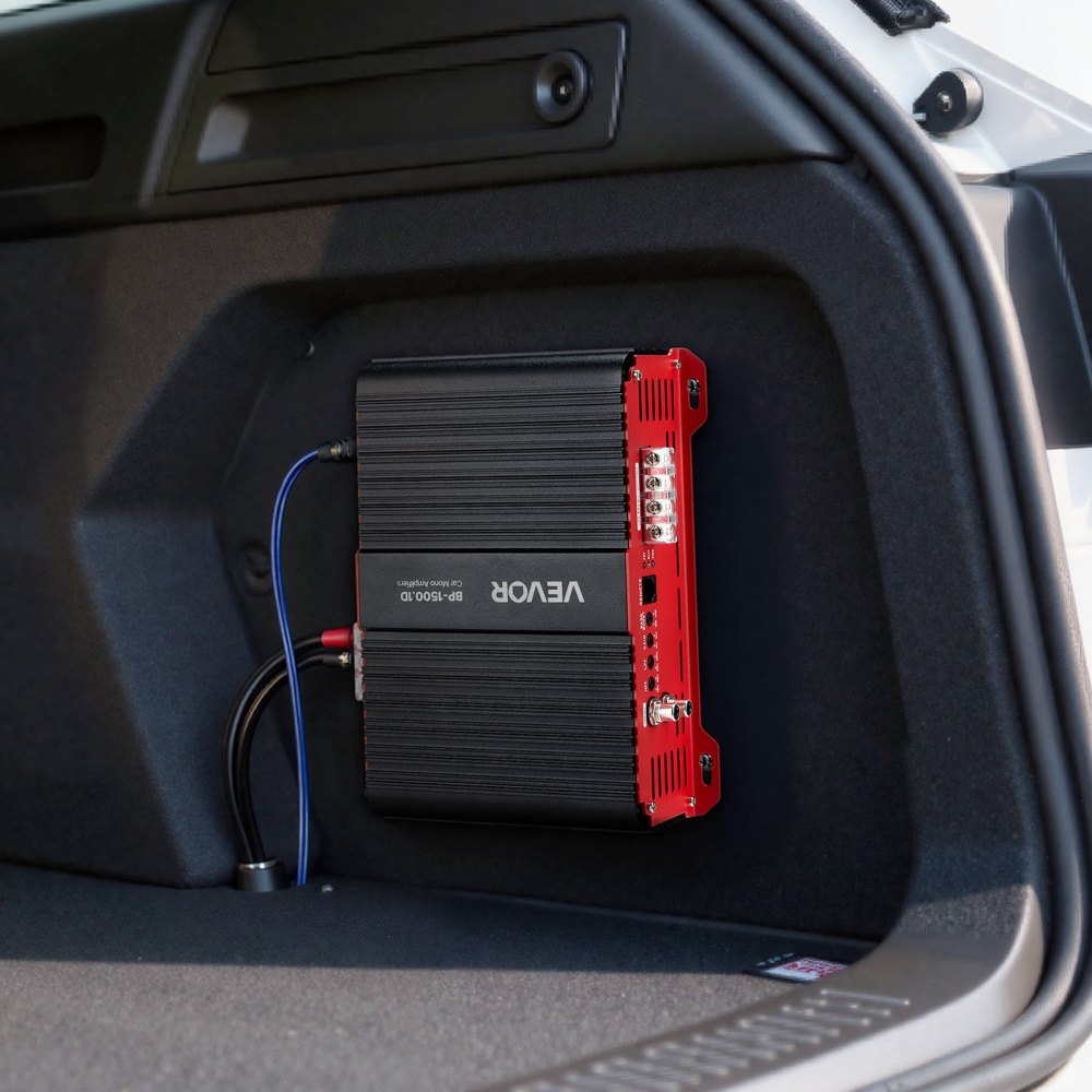 VEVOR Monoblock auto-versterker 1500 W RMS MAX 1/2/4 Ohm, audioversterker (klasse D / 1-kanaals) met afstandsbediening voor subwooferniveau, laagdoorlaatfilter, basversterking en volumeregeling.